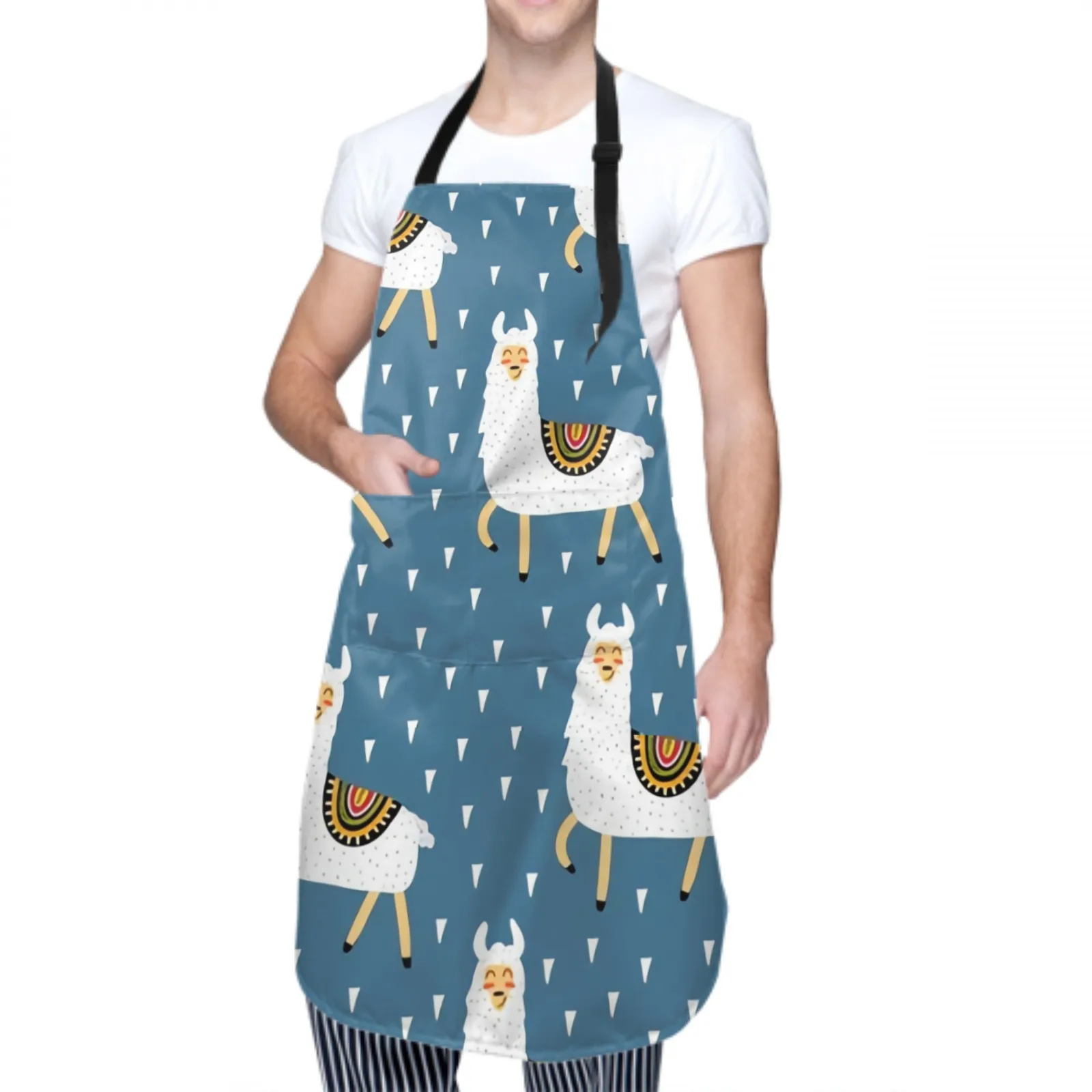 Raindrop Pattern Waterproof Apron with 2 Pockets Kitchen Chef Apron  Apron for Hair Brushing Cooking Baking Painting Gardening