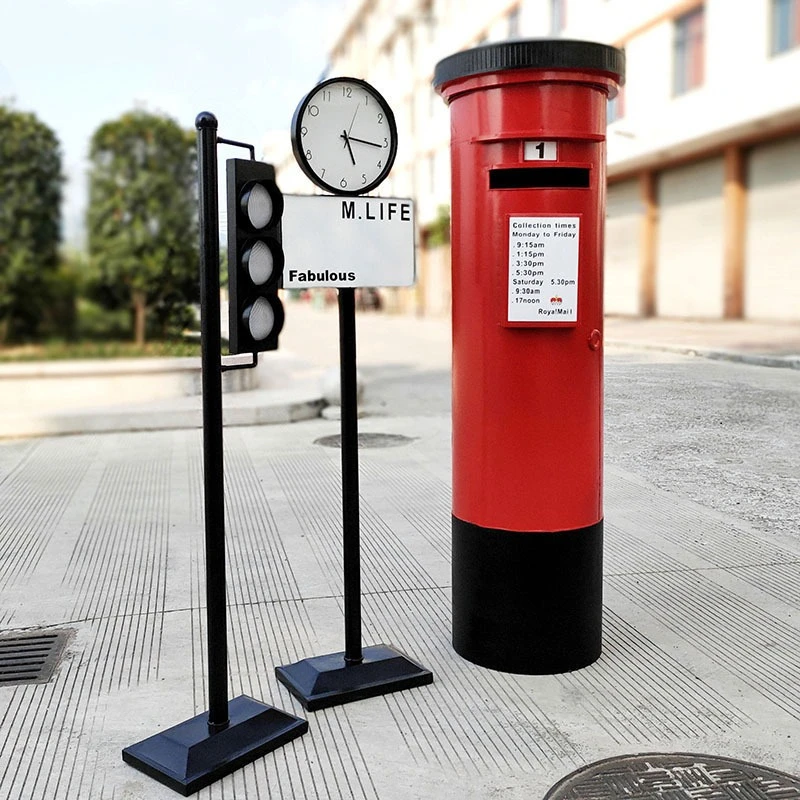 Retro red mailbox creative traffic light indication billboard personalized hand-moved decorative set