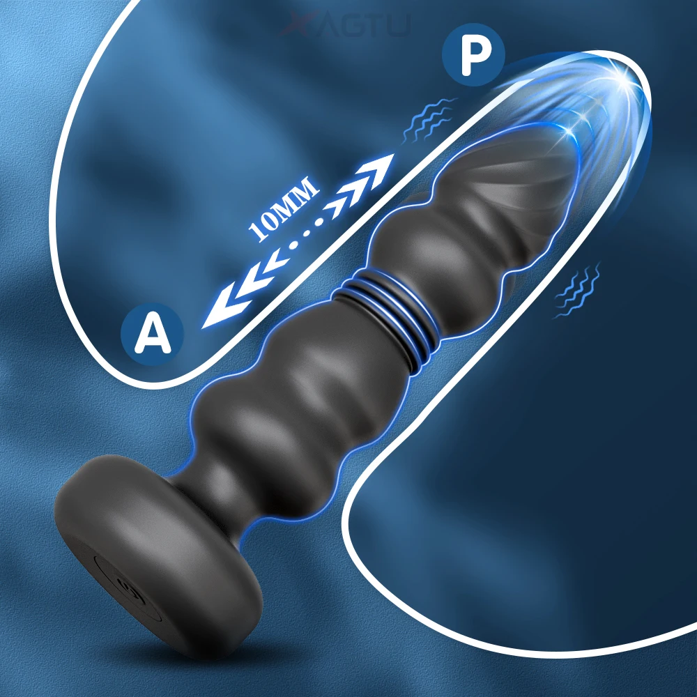 Thrusting Butt Plug Vibrator Anal ลูกปัดชาย Prostate Massager Telescopic Vibrating Anal Plug Stimulator เพศของเล่นสําหรับผู้หญิงผู้ชาย