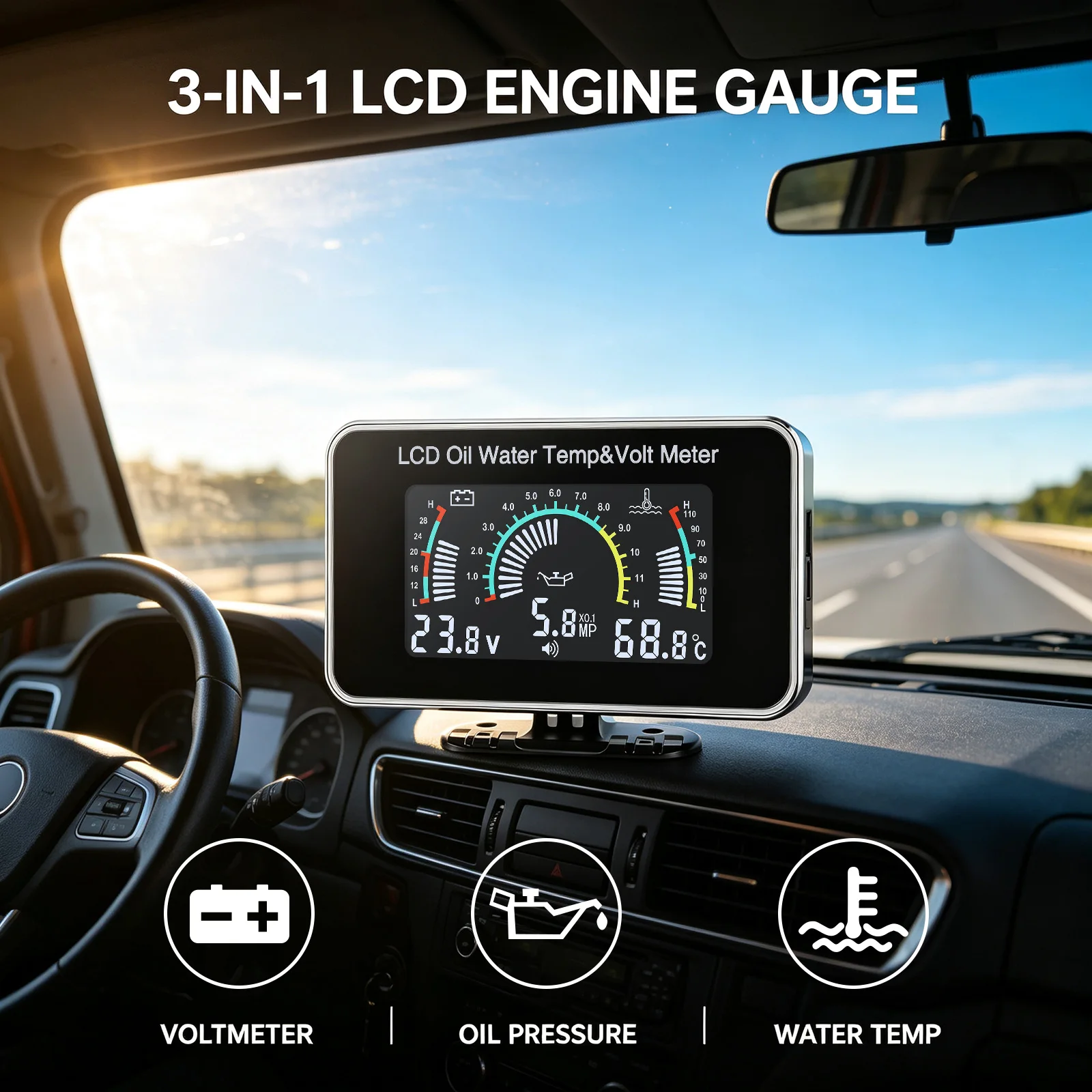 2-in-1-Auto-LCD-Anzeige, 3-in-1-Voltmeter, 4-in-1-LCD-Digital-Öldruckanzeige, Kraftstoffstand- und Temperaturanzeige, 1/8 NPT-Drucksensor – Detail 22