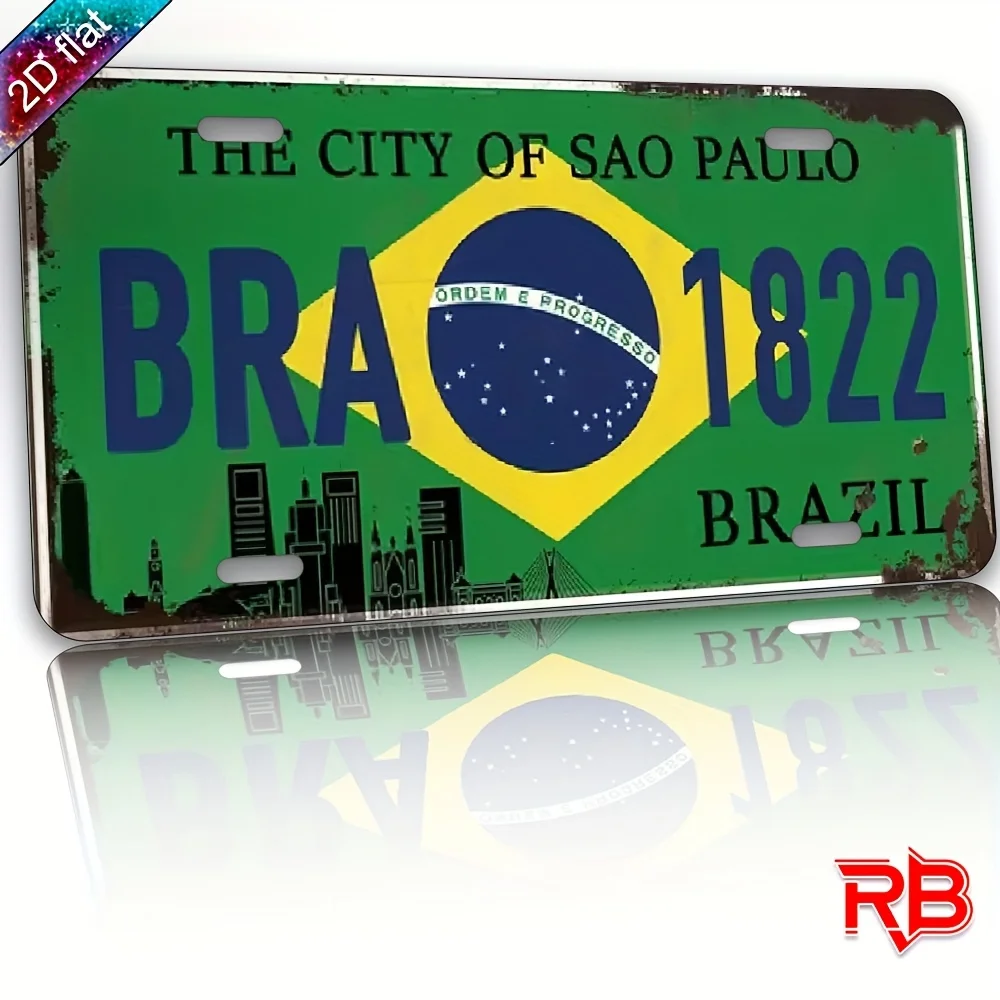 2D Flat,Brazil Theme Metal Wall Art Sign,Vintage Rio De Janeiro Christ The Redeemer Sugarloaf Mountain Design,High Quality Print