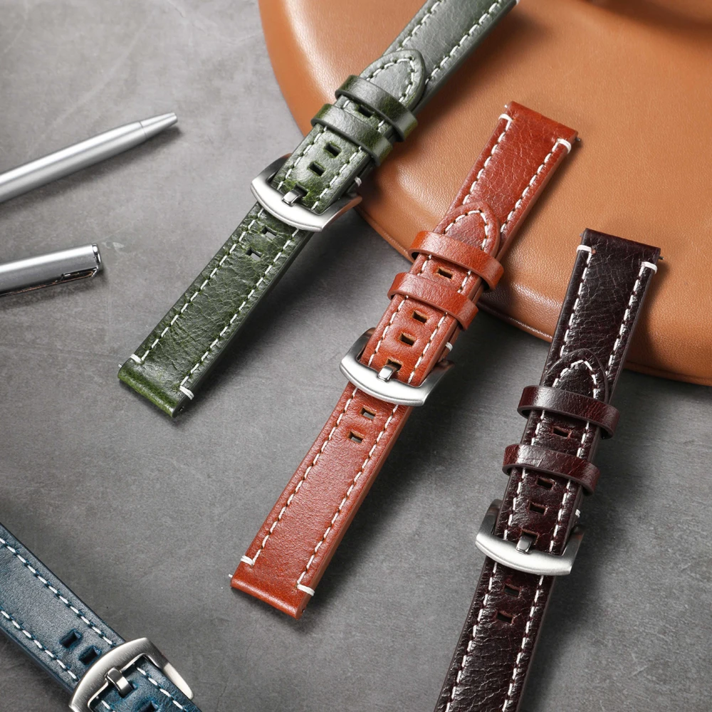Genuine Leather Watch Strap 20mm 22mm Cowhide Watchband Brown Coffee Wacth Accessories Man Wristband