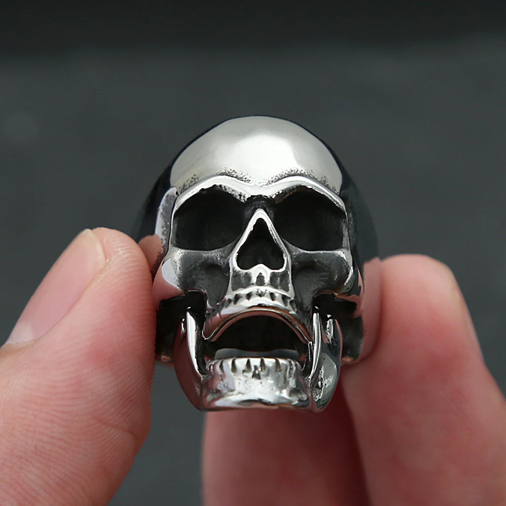 Newest Design Punk Stainless Steel Skull Ring For Men Boys Chin Can Be Moved Personality Rings Fashion Jewelry Gift Wholesale