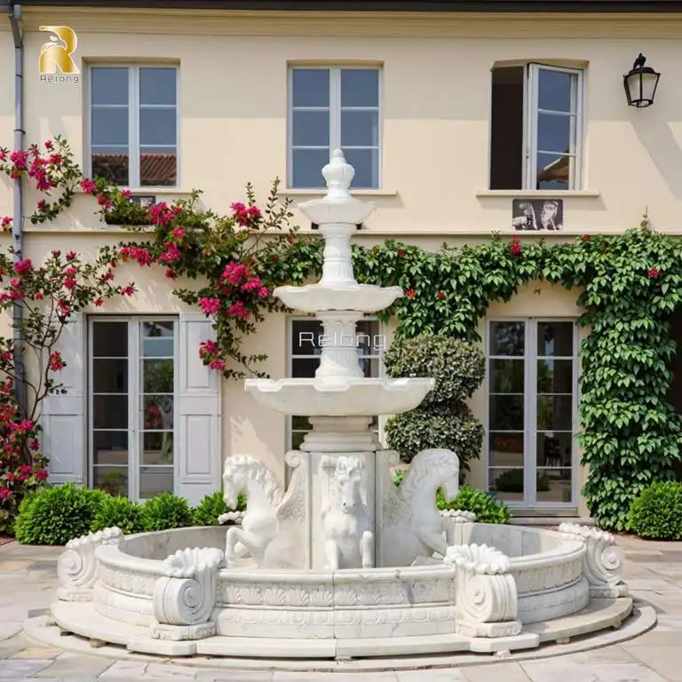 نافورة رخامية مائية من الرخام الطبيعي منحوتة يدويًا مع حصان #2