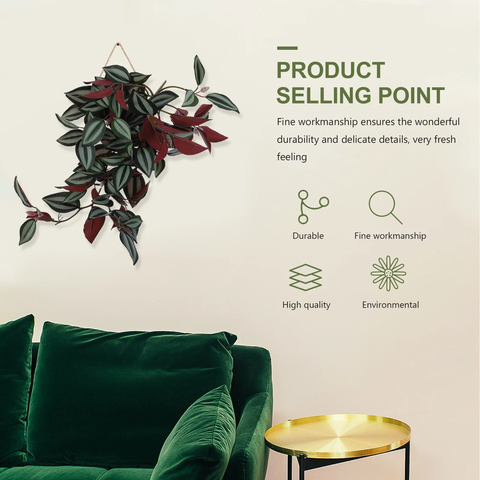 1Pcs Rattan Hanging Ornament Simulation Realistic Wall Decor Pendant Artificial Fake Plant Decoration for Home Party Wedding