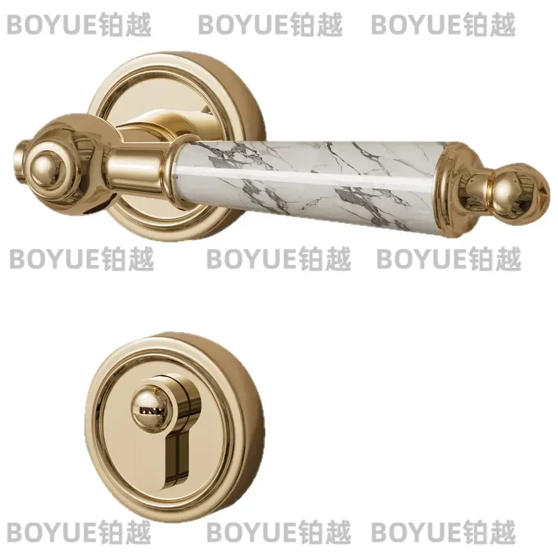 Natural Turquoise French Style Silent Magnetic Door Lock Silver Bright Gold Handle for Bedroom Interior Room Hardware