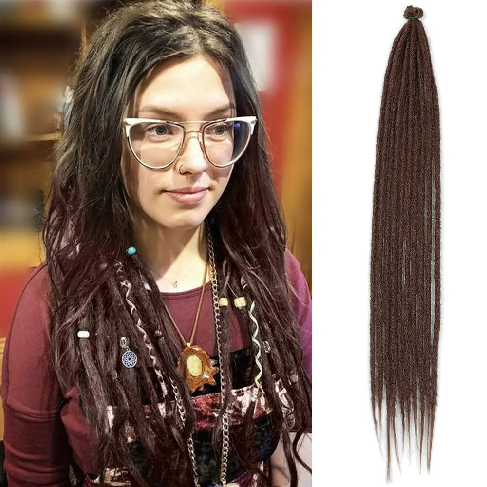 

Alibaby 24 inch Synthetic Dreadlock Extensions Ombre Brown Crochet Dreads Extension 100% Handmade Single Ended Dreads for Women