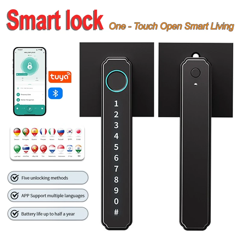 

Square smart door lock, aluminum alloy fingerprint password card swipe key painting APP electronic lock