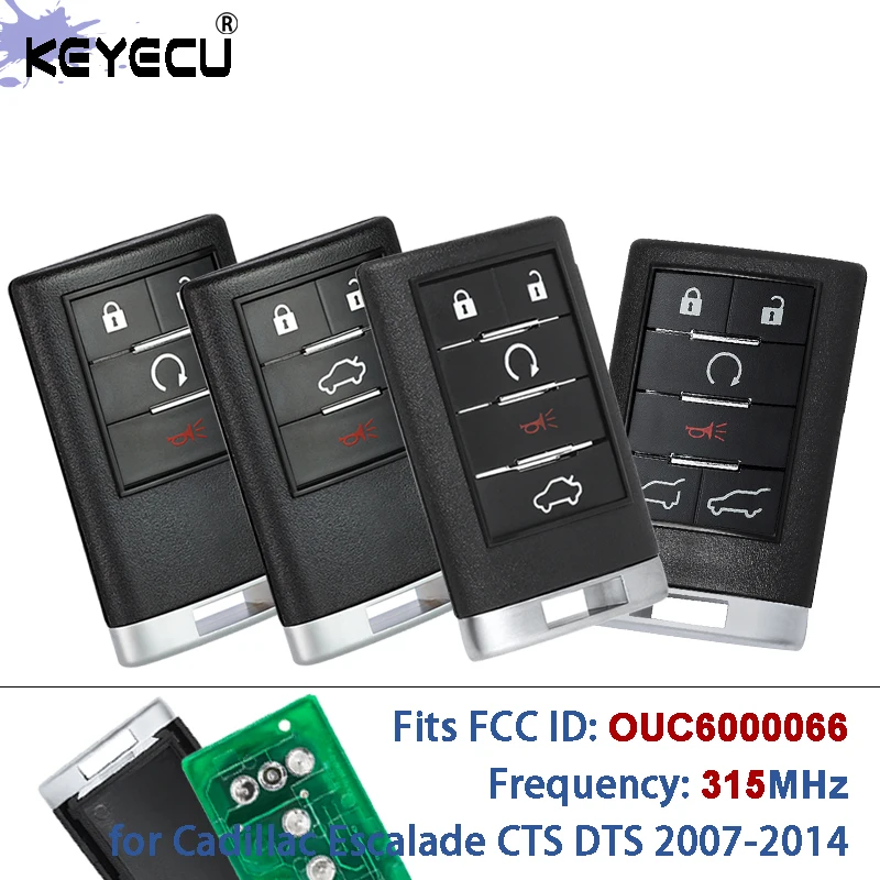

KEYECU FCC ID: OUC6000066 315 МГц интеллектуальный дистанционный автомобильный брелок без ключа для Cadillac CTS DTS STS SRX Escalade ESV EXT 2007-2014
