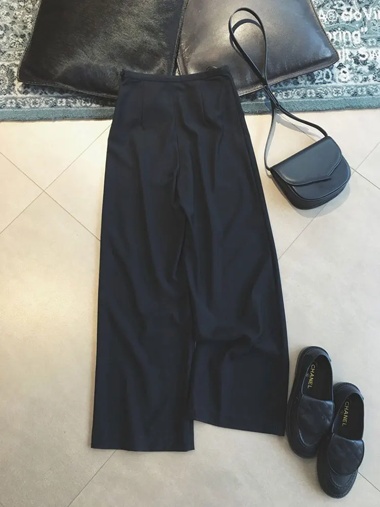 ارتفاع الخصر مستقيم الساق بلا واسعة الساق السراويل النسائية تصميم مميز عارضة السراويل تأثير التخسيس Faionable #4