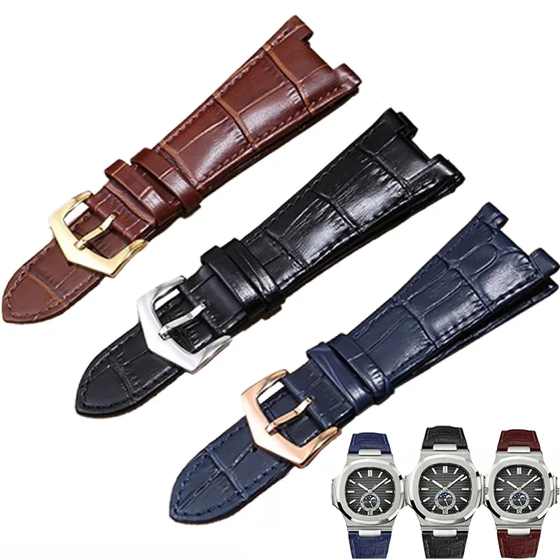 25-12mm Genuine Leather Watch Band For Patek Philippe 5711 5712G Nautilus Watchs Men Women Concave convex mouth Watch Straps