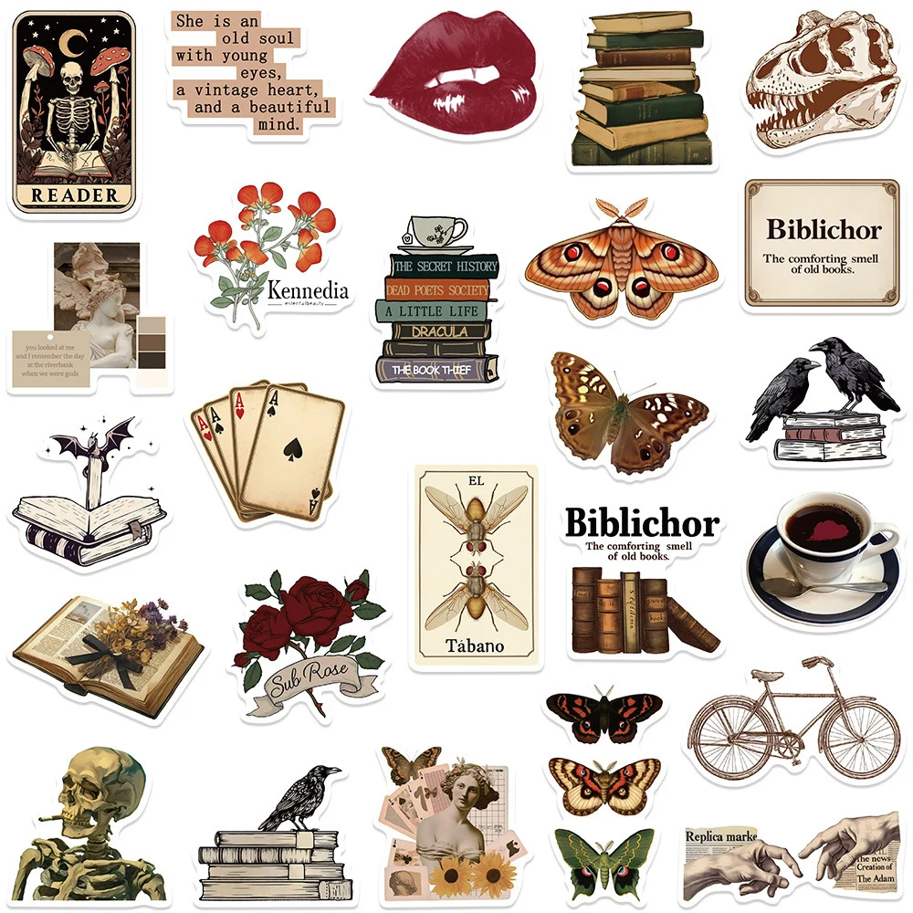 10/30/50pcs Vintage Vsco Cratoon Stickers for Kid Toy DIY Skateboard Notebook Suitcase Car Aesthetic Art Graffiti Decals Sticker