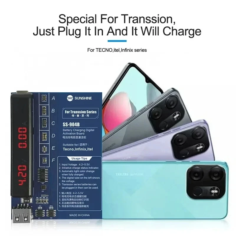 SUNSHINE SS-904B Battery Charging Digital Display Activation Board for Transsion Series Battery Quick Charging Test Tools