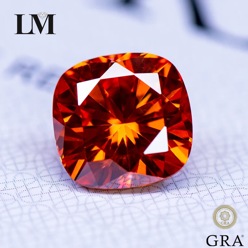 

Moissanite Stone Orange Color Cushion Cut Gemstone Lab Grow Diamond For DIY Woman Charms Jewelry Making With GRA Certificate