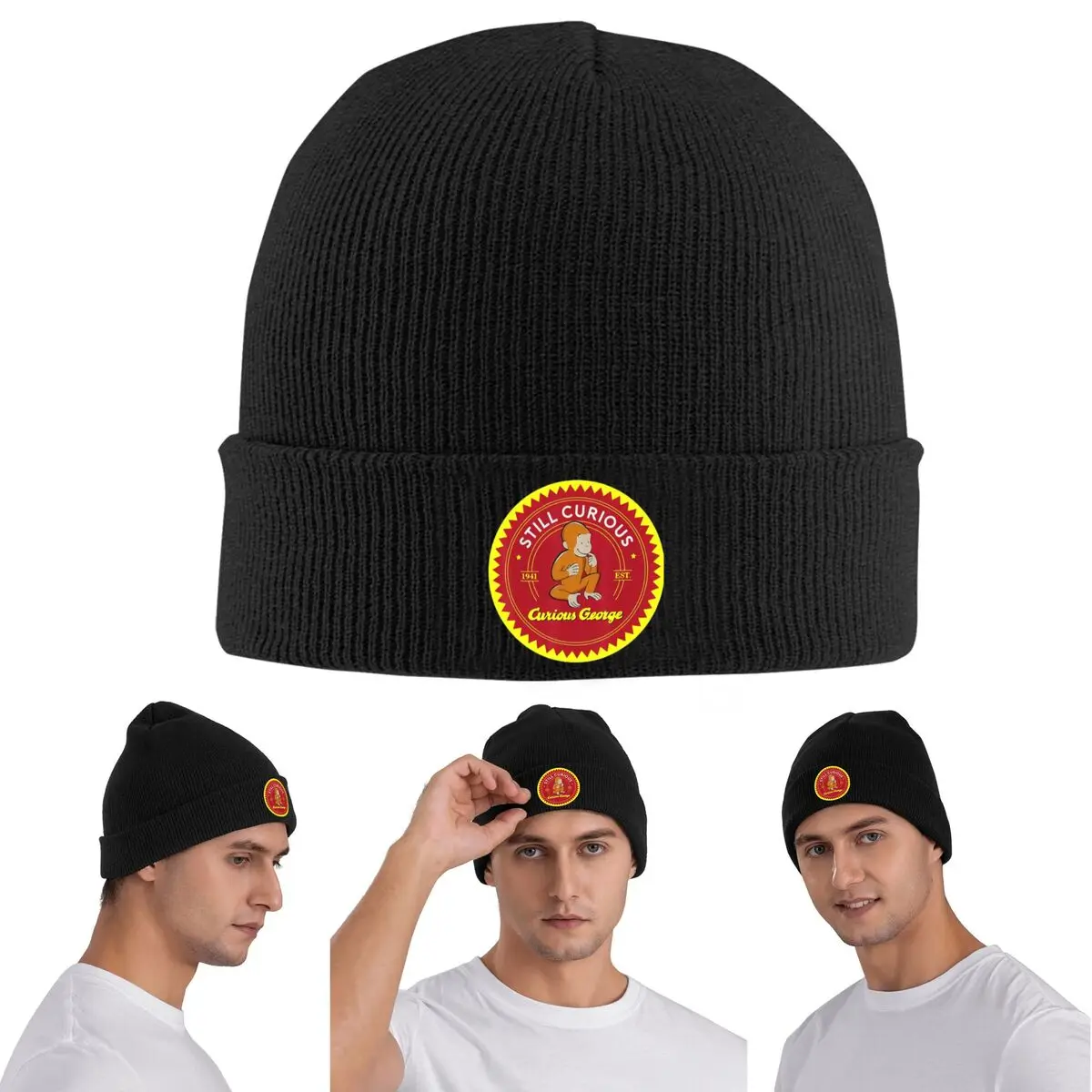 غريب جورج الأحمر والأصفر لا يزال غريب دافئ محبوك قبعة الشتاء متماسكة بونيه قبعة Skullies Beanies الهيب هوب قبعات للجنسين