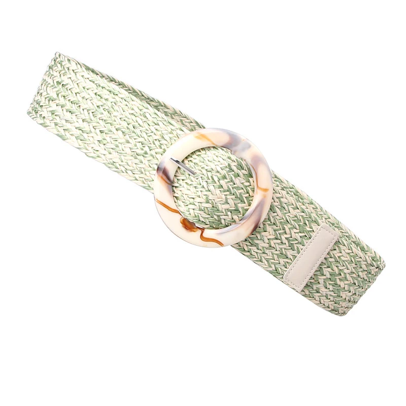 Fashion Simple Women Belt High Quality Imitation Grass Weaving Women Belt Plastic Pin Buckle Decorate Belt Dress Wide Belt