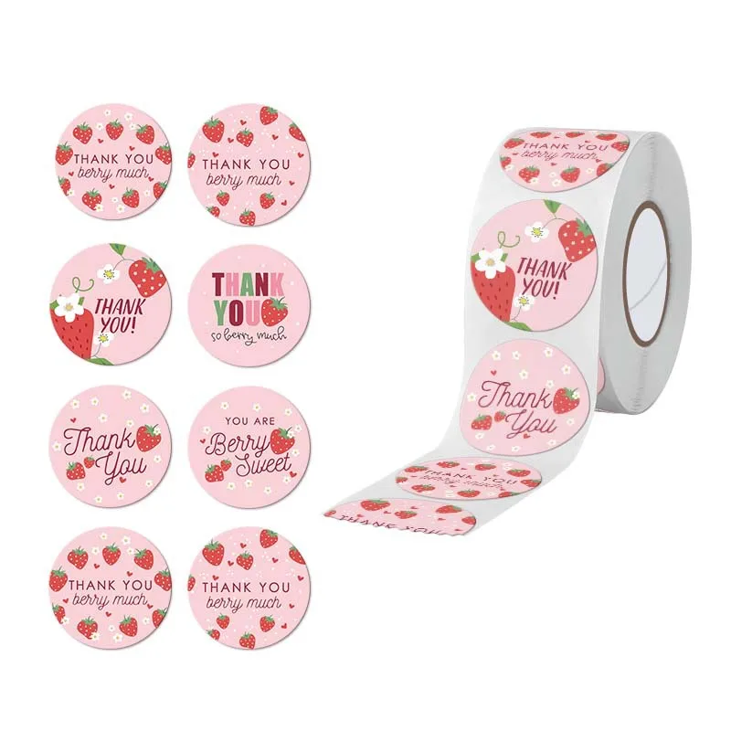 500pcs Strawberry Thank You Stickers，DIYAdhesive Labels Envelope Gift Sealing Stickers Birthday Party Cupcake Decoration Sticker