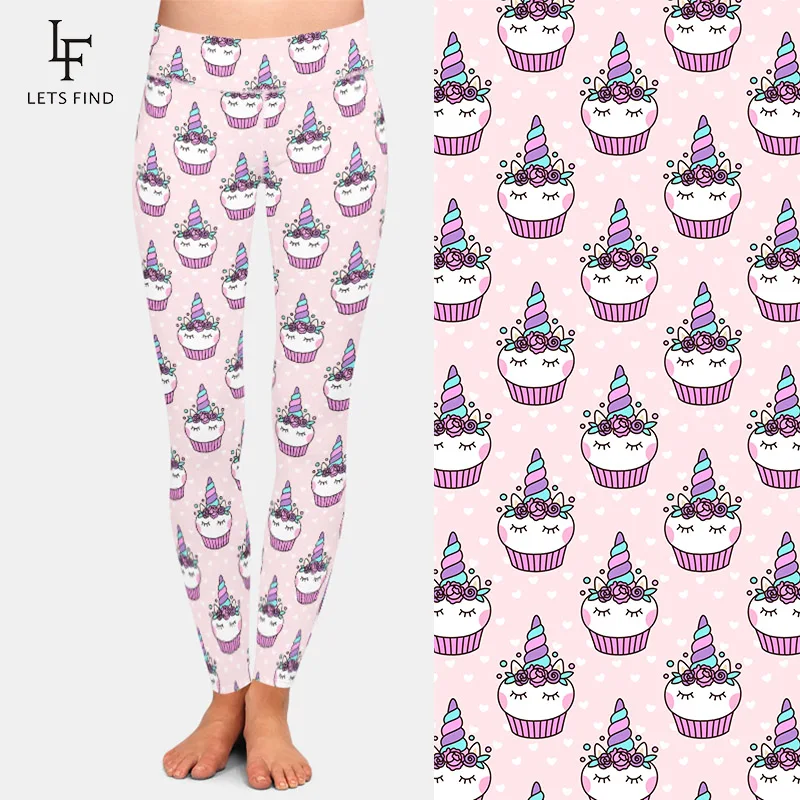 LETSFIND 2020 High Quaility 3D Cute Unicorn Cake Digital Print Women Warm Leggings High Waist  Full Leggings