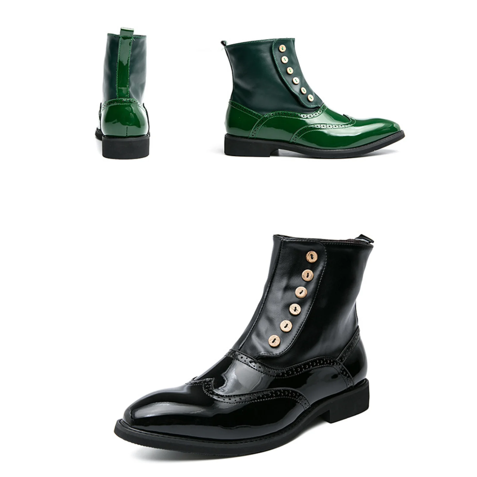 Bottines d'affaires en cuir pour hommes, montantes, noires, vertes, à la mode, bloc de boutons, bottes Chelsea britanniques, taille 38-46