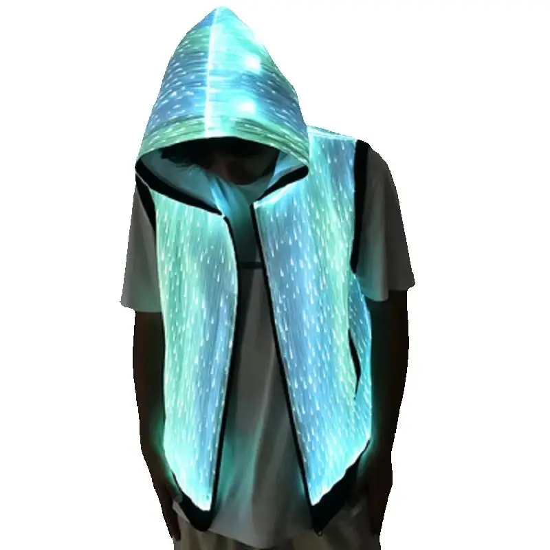 LED Fiber Optic Costume Vest Jacket with Mask for DJ Rave Party Stage Performance Glowing Nightclub Wear Cool Light up Dance