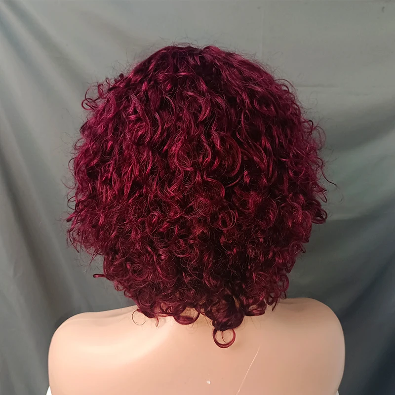 Borgonha curto Bob peruca com Franja, Full Machine Made, onda de água, Remy cabelo humano, 99J Bouncy