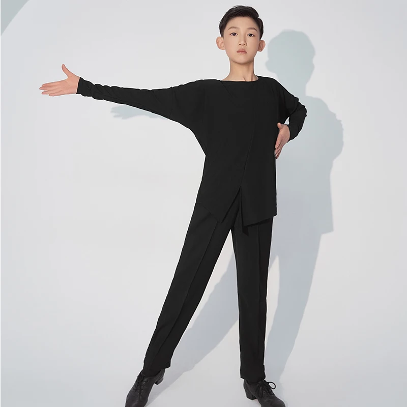 

Latin Dance Clothes Black Loose Long Sleeve Top Boys Dance Competition Suit Stage Show Costume Samba Dance Training Pants VDL196