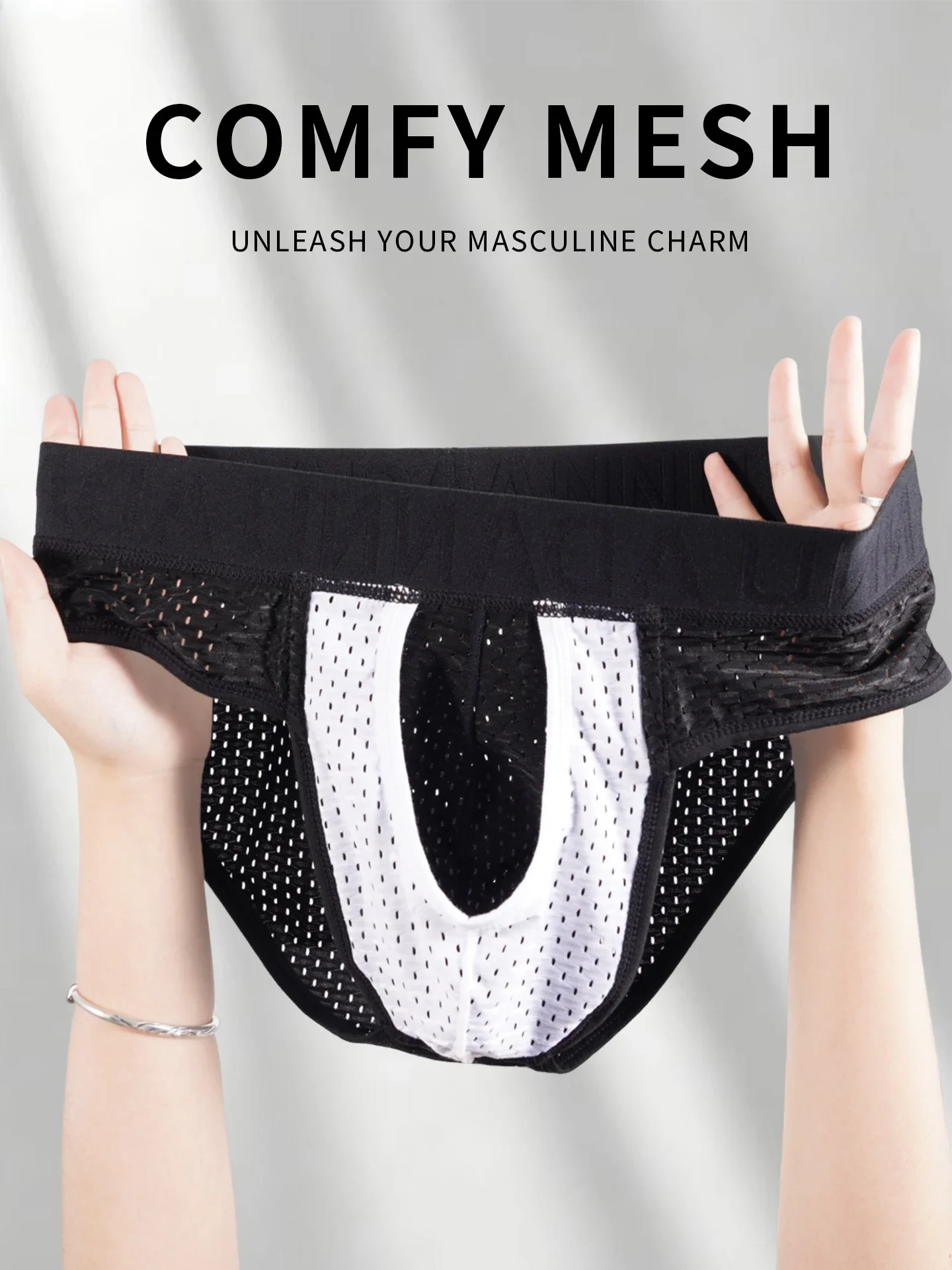 Men's Mesh Breathable Butt Lifter Thong, 3D Padded Shaping Low Rise T-Back Underwear, Sexy Body Enhancing Briefs