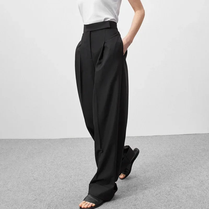 High Waist Wide Leg Suit Pants For Women Spring Commuting Style Loose Trousers Elegant Casual Office Wear Floor Length Fashion