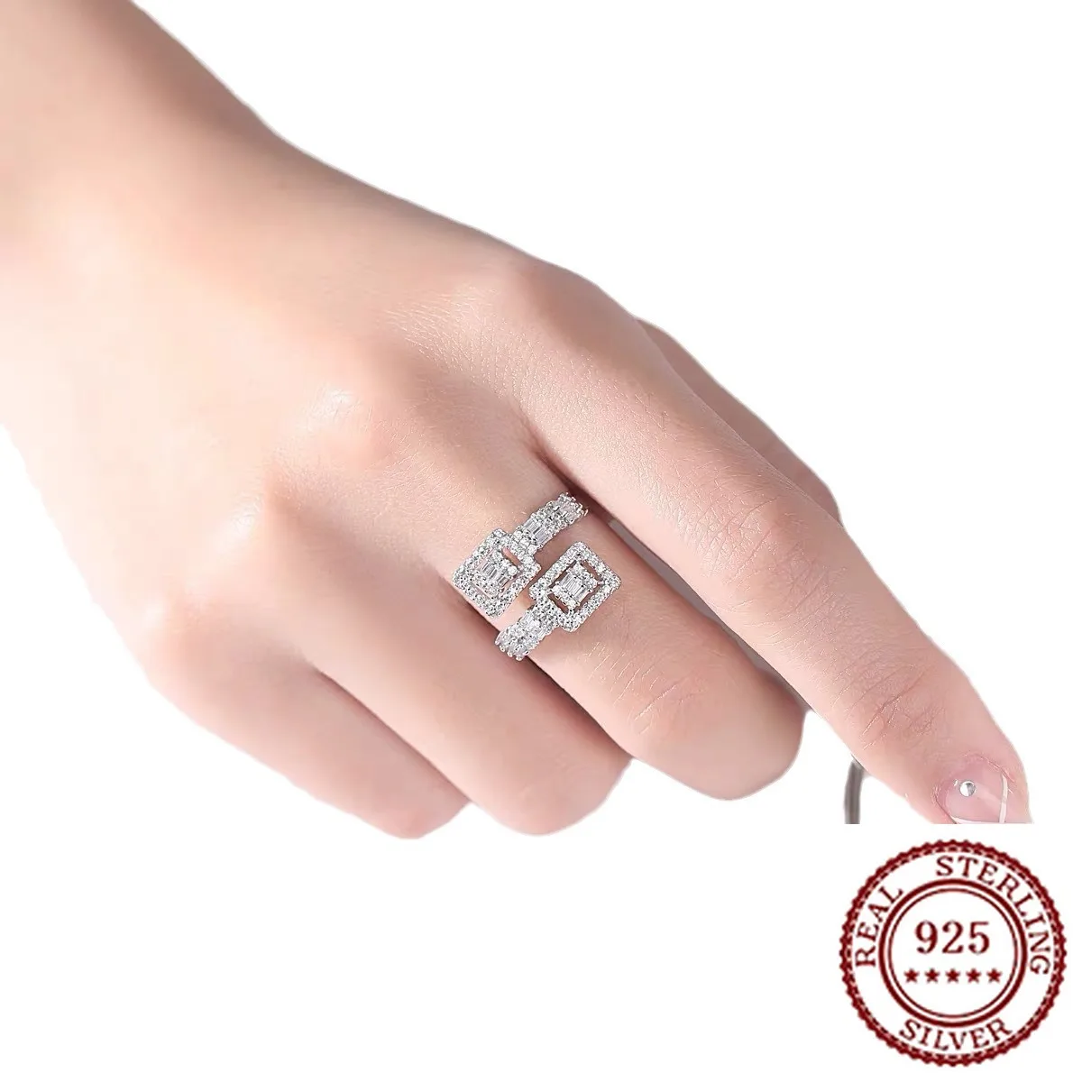 

2025 New Trend 925 Sterling Silver Classic Temperament, Grand Fashion, Classic Women's Diamond Set Zircon Open Ring