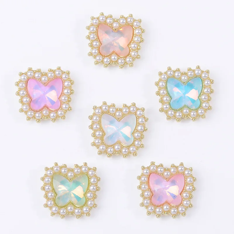 Alloy accessories jewelry Korean version mocha multi-color pearl butterfly flower plate DIY clothing bag handmade material whole