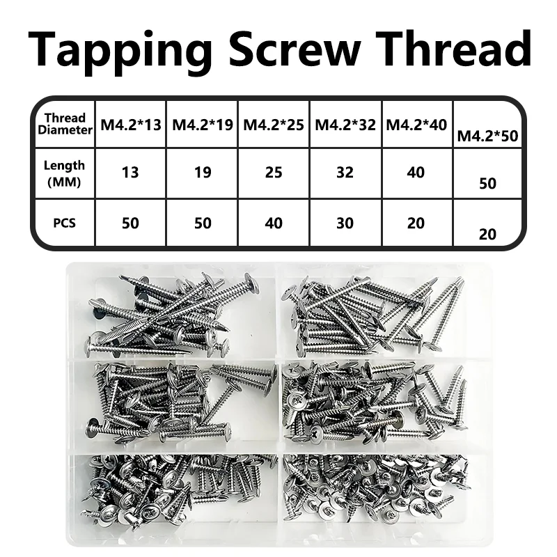 

210pcs/Box M4.2 Dovetail Screw 410 Stainless Steel Countersunk Head Self Drilling Screws Cross Drill Tail Screws