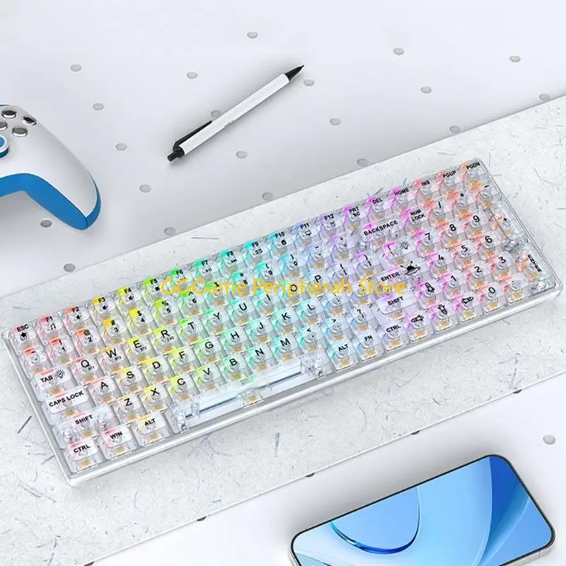 U55B Bàn Phím Cơ Không Dây Thoải Mái Có Thể Tùy Chỉnh 22 Hiệu Ứng Ánh Sáng Chơi Game PC Bàn Phím Clear Keycap Bàn Phím