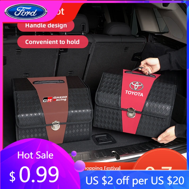 

Car Sticker Hot For Ford Car Oxford Cloth Leather Storage Box Car Trunk Sorting Suitcase For Toyota GR Yaris Corolla Prius Auris