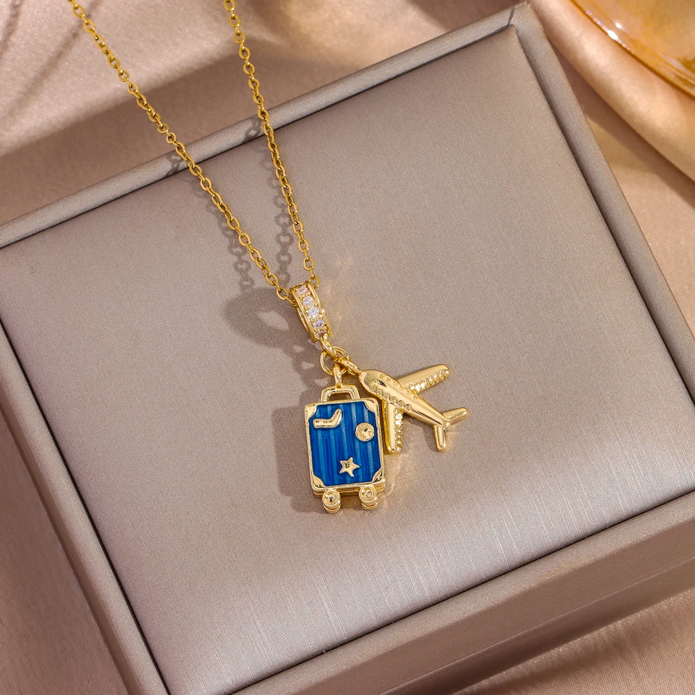 Neue 18K Gold Überzogene Flugzeug Anhänger Halsketten Für Frauen Trend Weibliche Täglichen Verschleiß Edelstahl Hals Kette Schmuck Mädchen geschenk