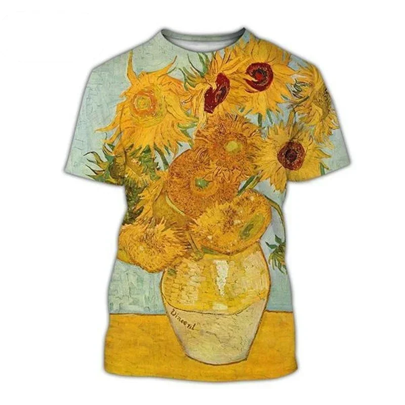 2024 Summer New 3D Printed Men's T-shirt Van Gogh Oil Painting Men's and Women's Casual Fashion Plus-size Loose Comfortable Top