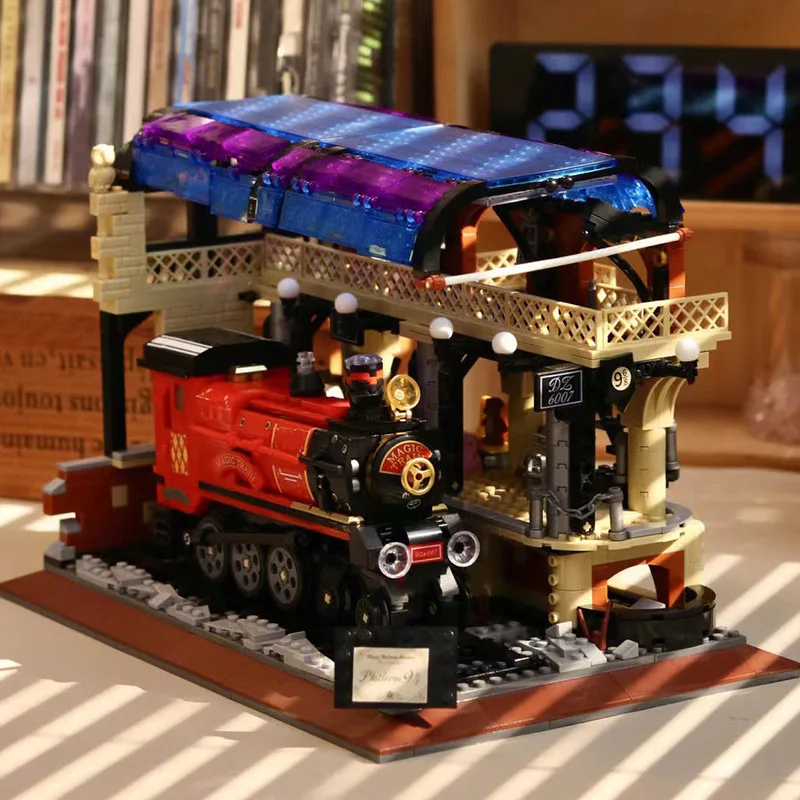 City 1308pcs Magic Train Station Mini Size Model Building Blocks Railway Train Micro Bricks Toys For Children Adults Gifts