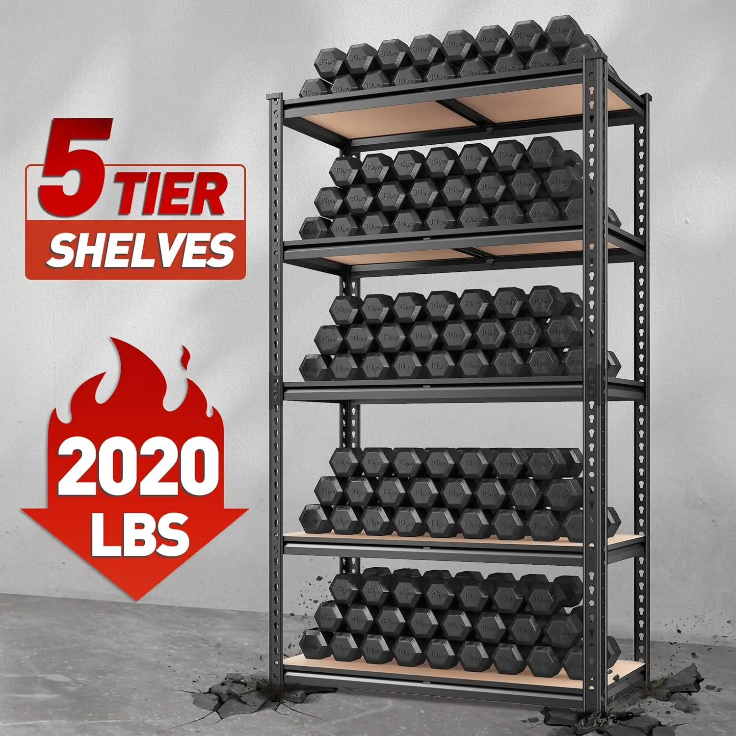 2020LBS Storage Shelves 5 Tier Garage Shelving Heavy Duty Adjustable Metal Shelving Unit for Garage Shelves Utility Rack Shelf