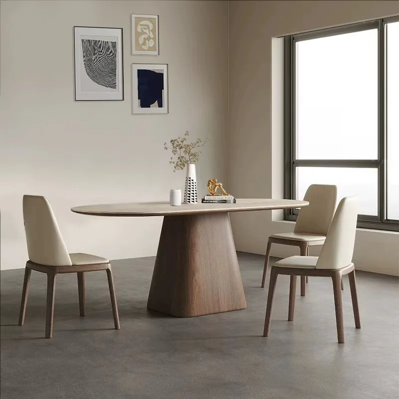 Rock Slab Dining Table Set, Modern Minimalist Rectangular Solid Wood Retro Dining Set for Small Apartment Home Dining Room