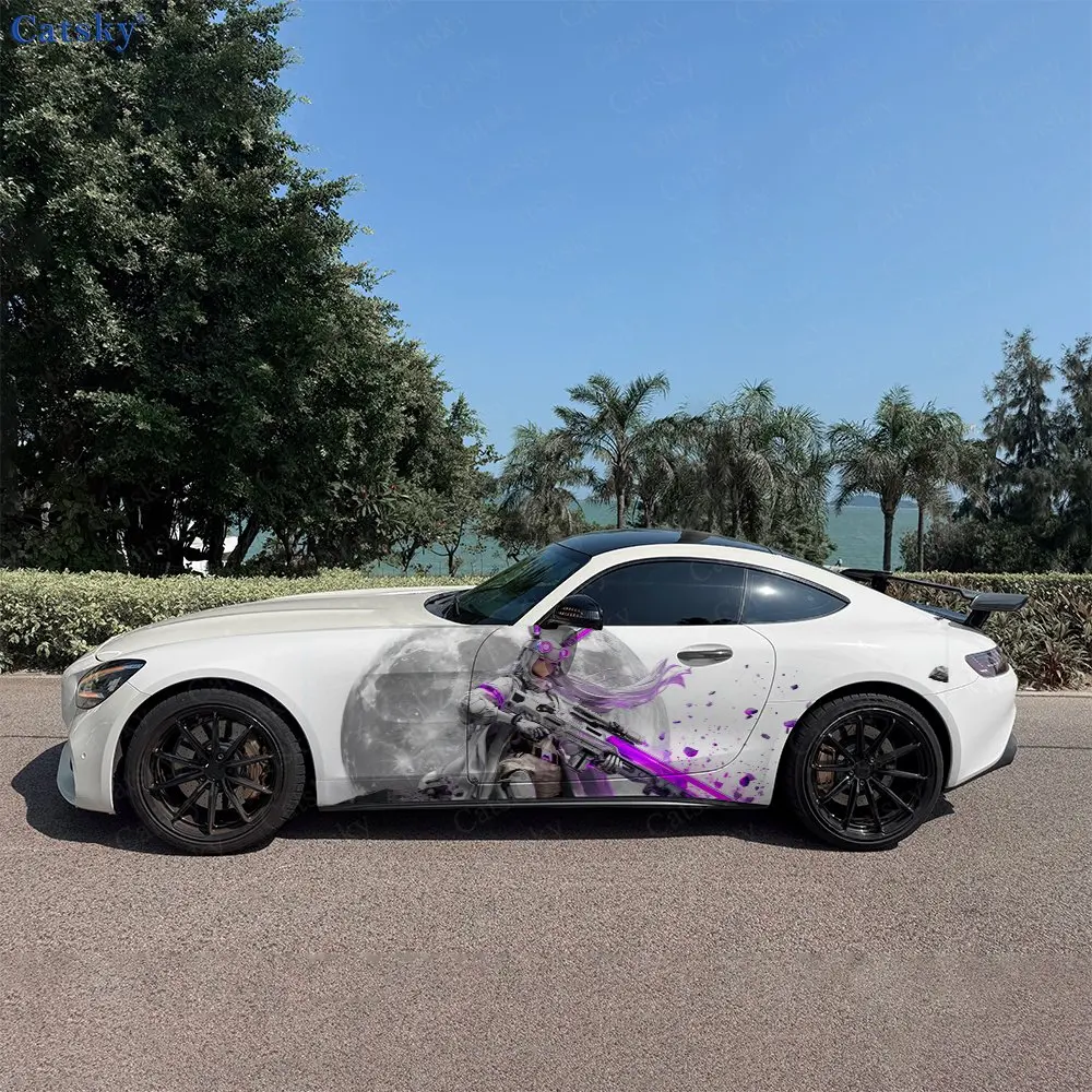 2pcs Purple Light Sci-Fi Sniper Car Side Wraps, Self-Adhesive PVC Waterproof & Scratch-Resistant Stickers, Car Accessory Gift