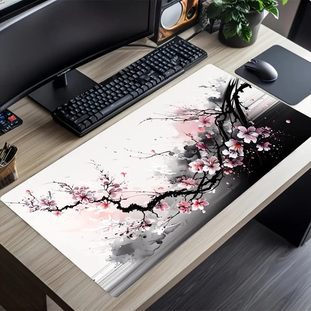 Ink Painting Floral Art Mousepad Speed Office Desk Accessories Gaming Mats Carpet Mouse Mat Desk Pad Computer Desk Decorating