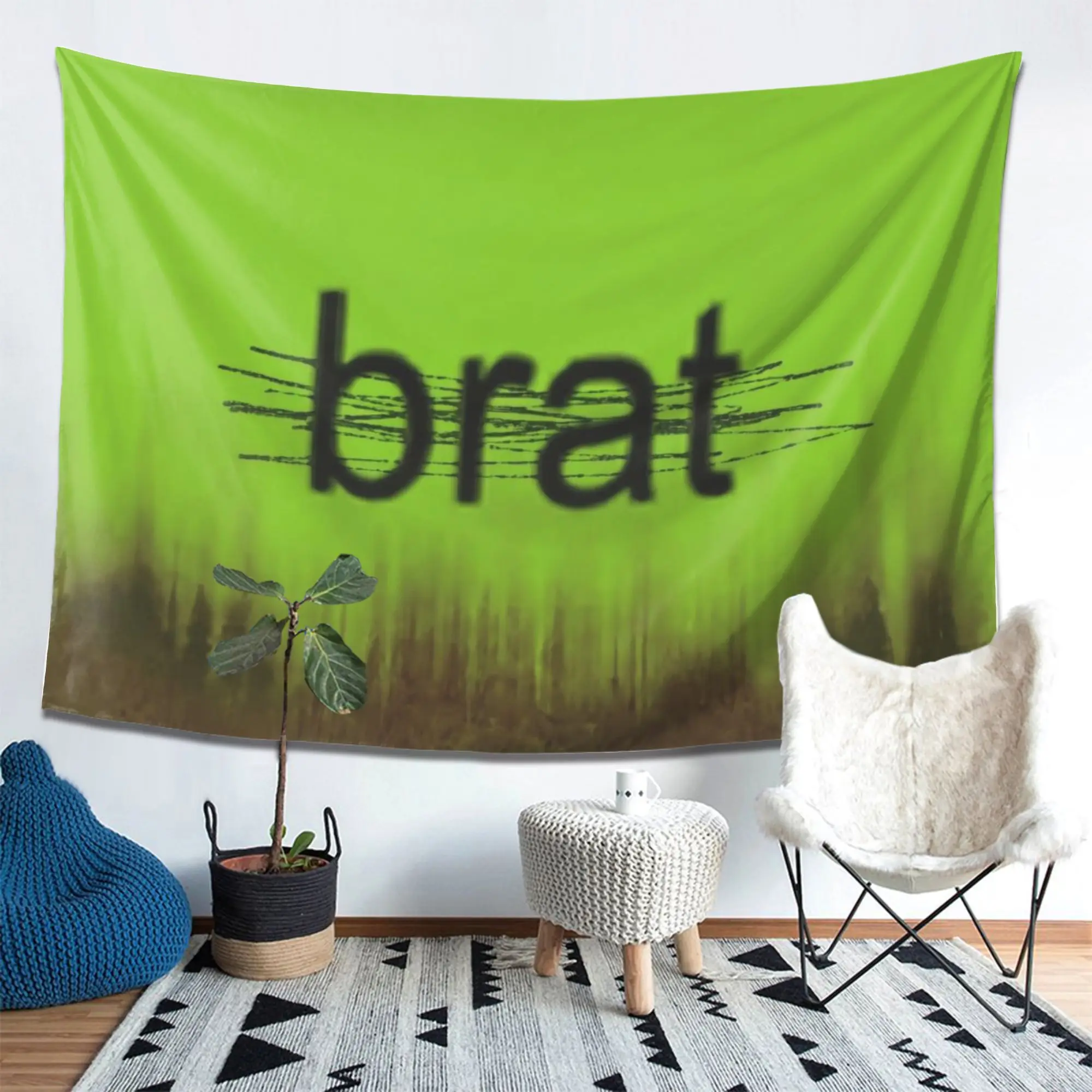 1PC B-Brat Album Cover Wall Tapestry Green Y2K Aesthetic Wall Hanging Teen Girls Dorm Bedroom Room Decor Home Background