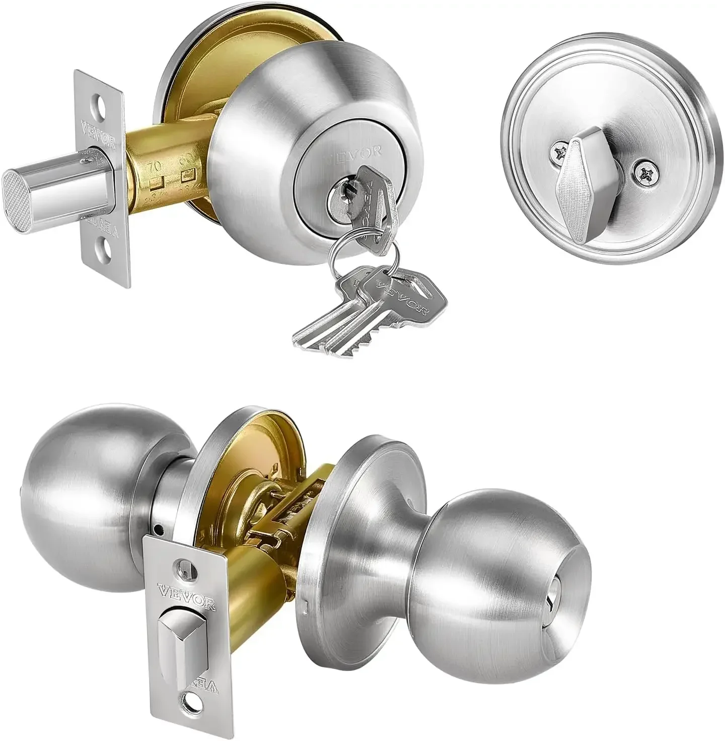 Door Knob and Deadbolt Set, Satin Nickel Entry Door Knob and Single Cylinder Deadbolt Combo Pack, Fit for 1-3/8