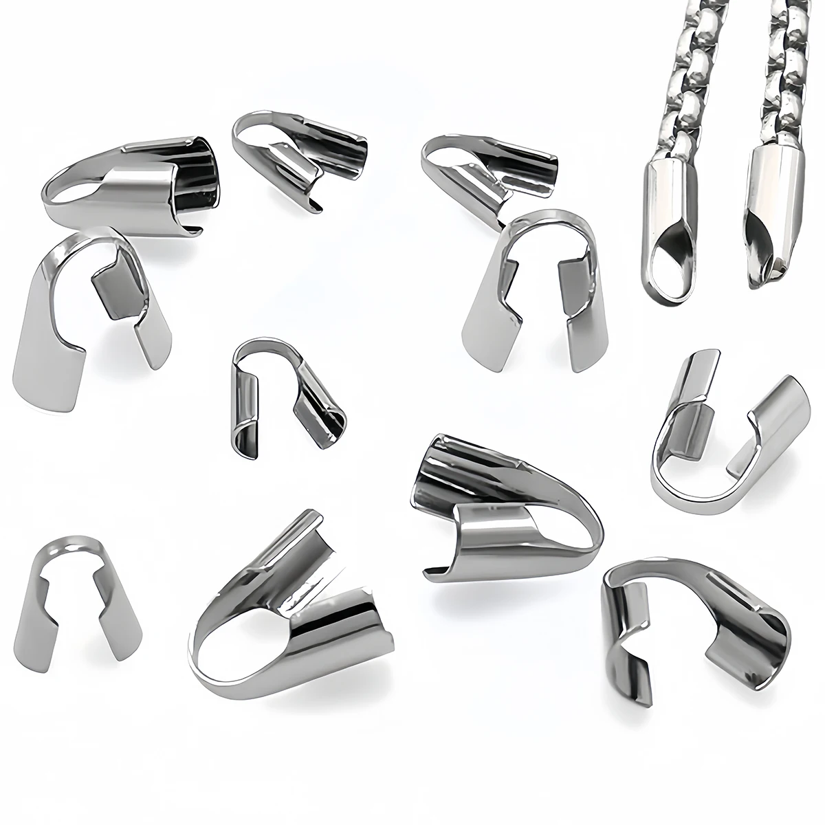 20-50 Stück Edelstahl-Kordel-Endkappen, Leder-Clip-Spitzen, Falt-Endkappen für DIY-Halsketten, Armbänder und Schmuckherstellung – Detail 3
