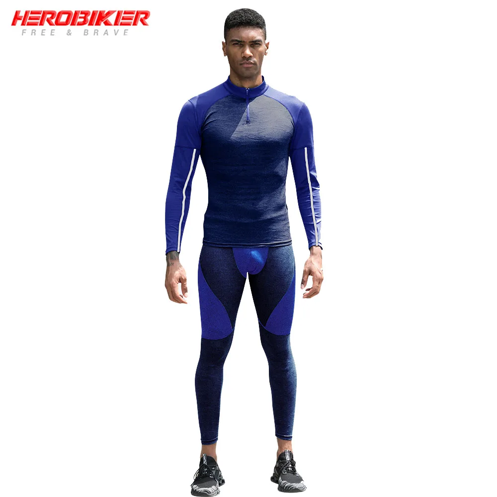 

HEROBIKER Running Compression Sport Suits Men Underwear Suits Motorcycle Base Layers Tight Long Johns Shirts & Tops Bottom Set