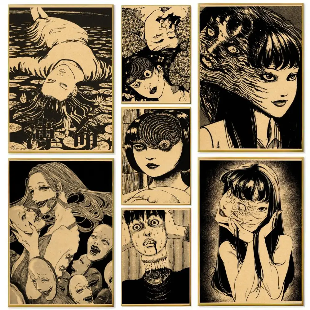 Vintage Junji Ito Tomie Horror Anime Poster Papier Druck Home Wohnzimmer Schlafzimmer Eingang Bar Cafe Kunst Malerei Dekoration