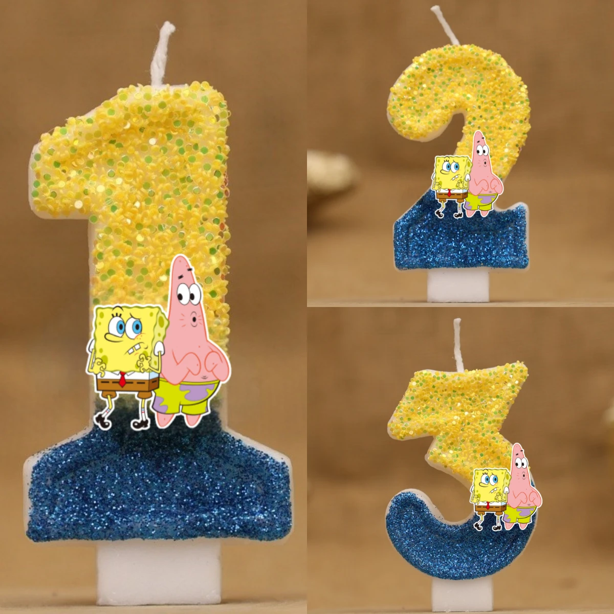 Niedliche Spongebob-Thema, Kerze, Nummer 0–9, Kindergeburtstagskuchen, Dekorationszubehör, niedliche Cartoon-Anime-Party-Zubehör-Zubehör
