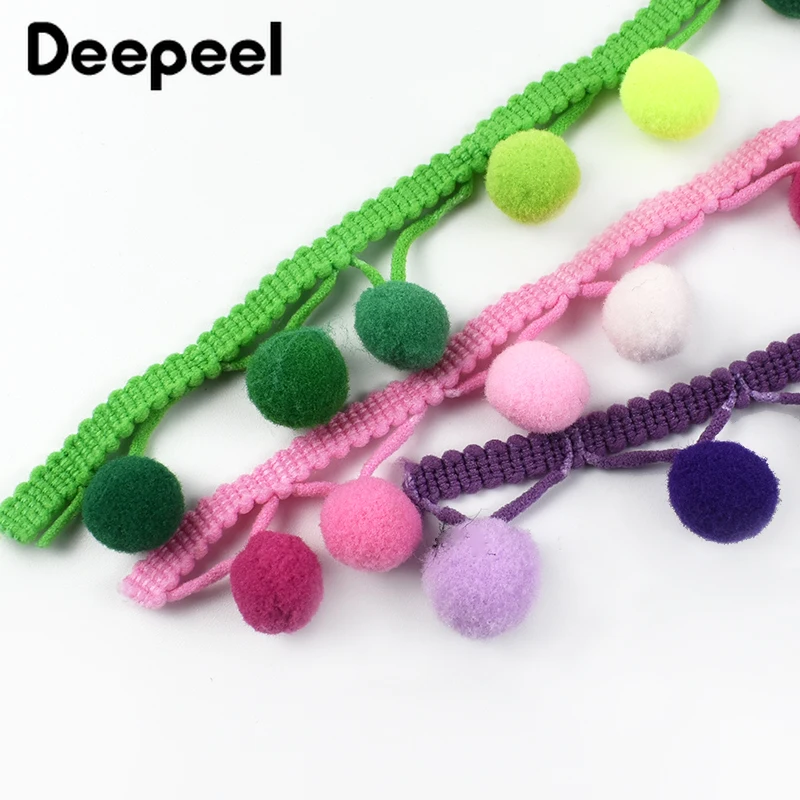 10/20Meters 2cm Colorful Pompon Lace Trim Ribbon Polyester Illusory Color Tassels Clothing Hometextile Decor Sewing Accessories