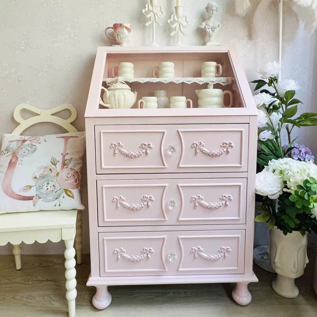 For Wooden bucket cabinet, side cabinet, dopamine color storage locker, princess style figure display cabinet, girl heart