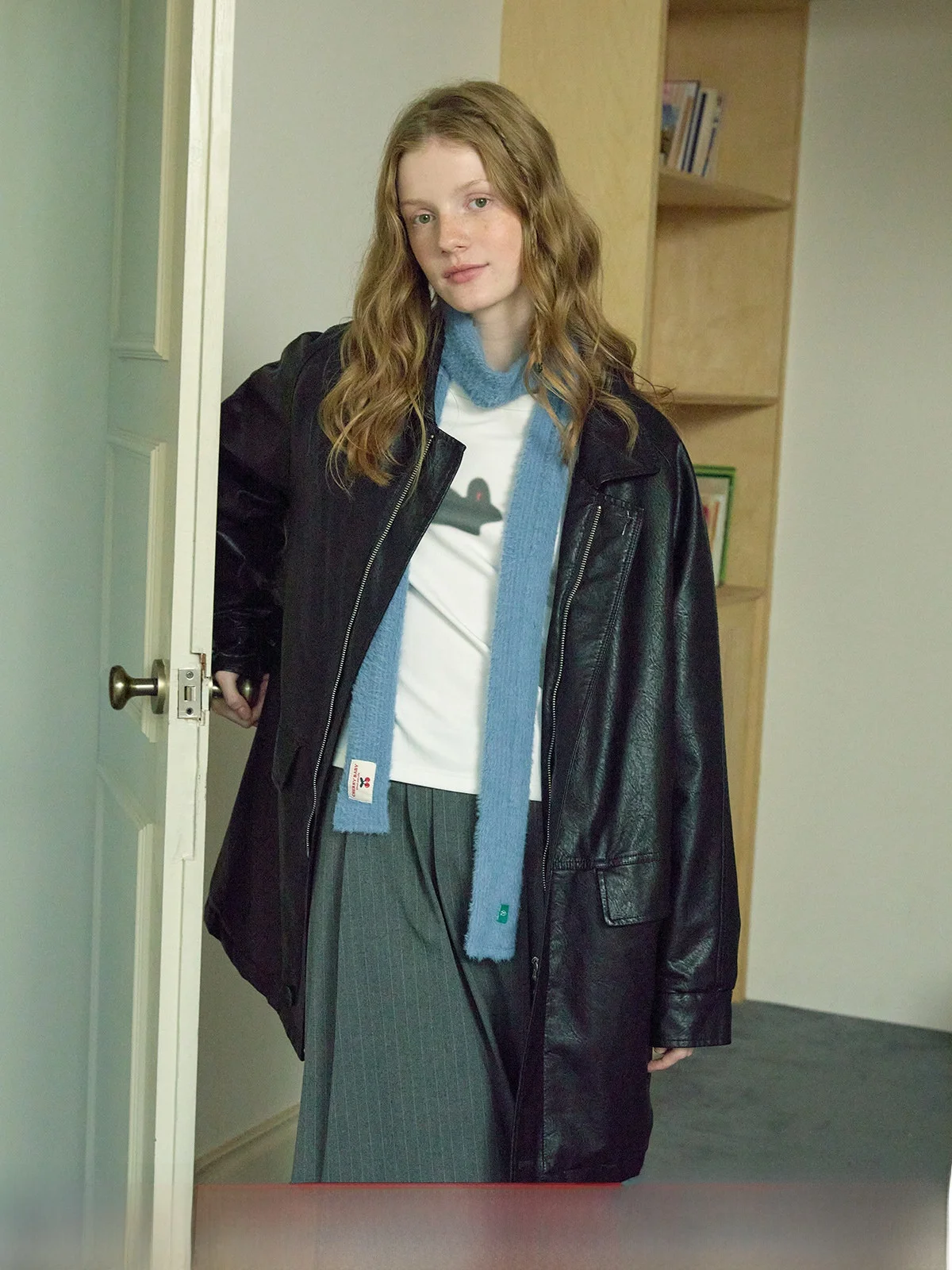 

Kokoasoko Vintage Waed Plant Tanned Pu Leather Jaet Women Loose oulder Warmth Thermal Cotton Leather Coat