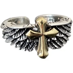 Lucky Cross Wing Ring Fashion Talismans Women Adjustable Rings Amulets Carved Luxury Designer Charms Real Jewelry